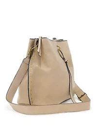 Nubuck Studded Trim Triple Entry Bucket Crossbody