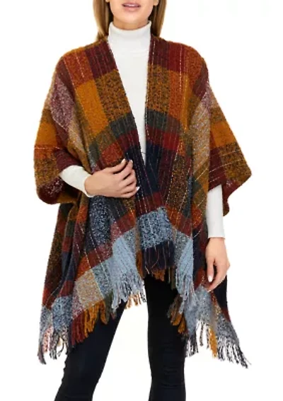 Brushed Reversible Color Block Plaid Topper