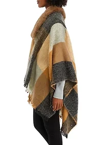 Women's Fur Trim Plaid Topper