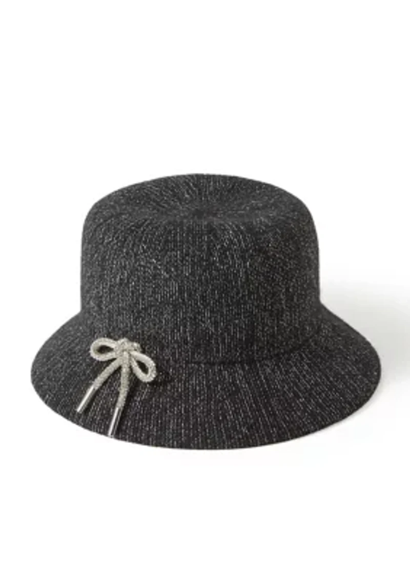 Metallic Melton Cloche Hat with Rhinestone Bow