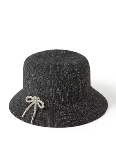 Metallic Melton Cloche Hat with Rhinestone Bow