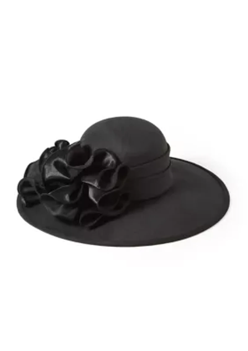 Shantung Wide Brim Hat with Rosettes