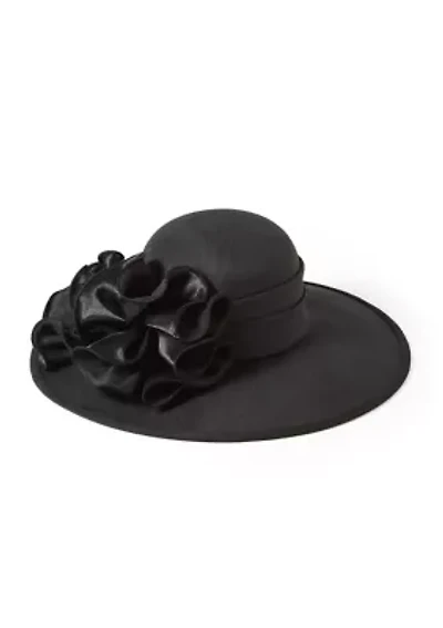 Shantung Wide Brim Hat with Rosettes