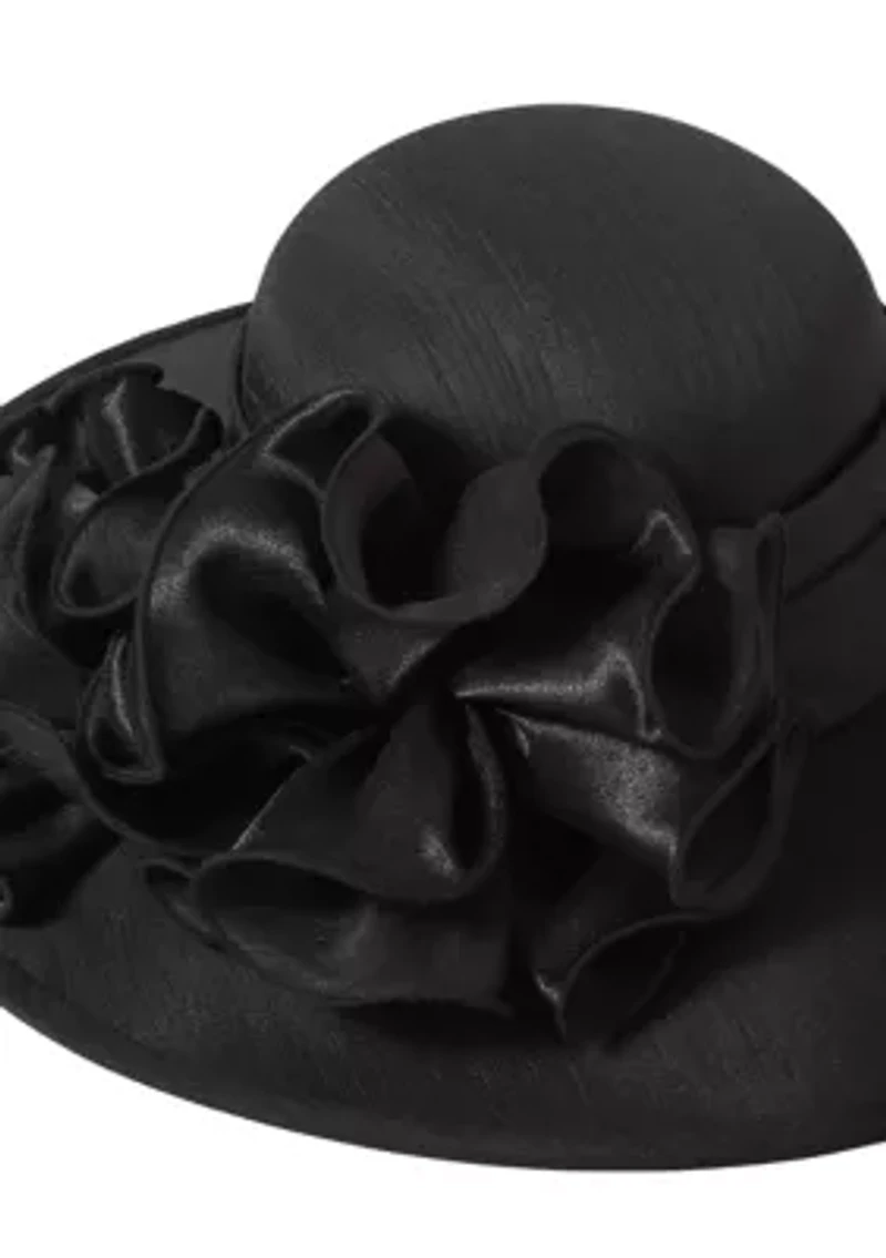 Shantung Wide Brim Hat with Rosettes