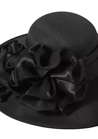 Shantung Wide Brim Hat with Rosettes