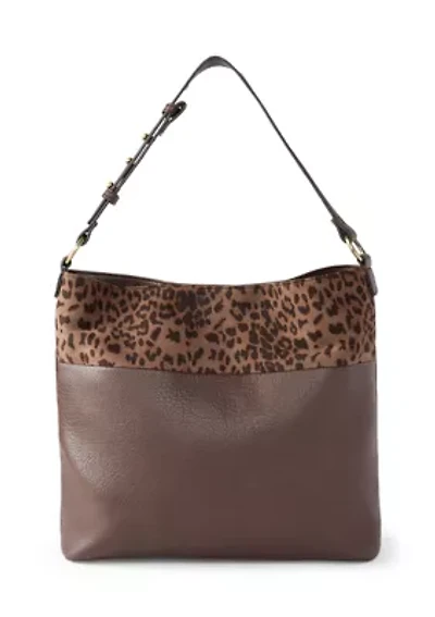 Hobo Bag with Leopard Suede Panel 