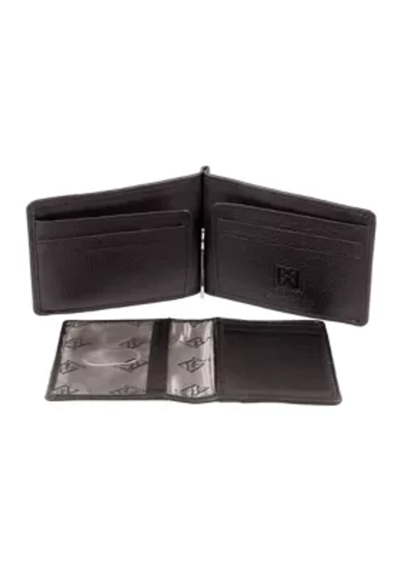 RFID Blocking Leather Money Clip with Card Insert