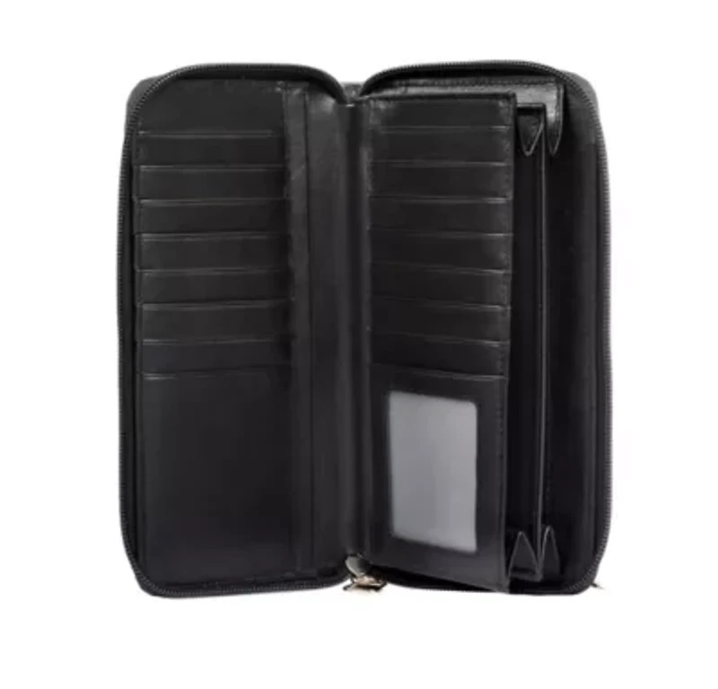 RFID Blocking Leather Zip-around Wallet