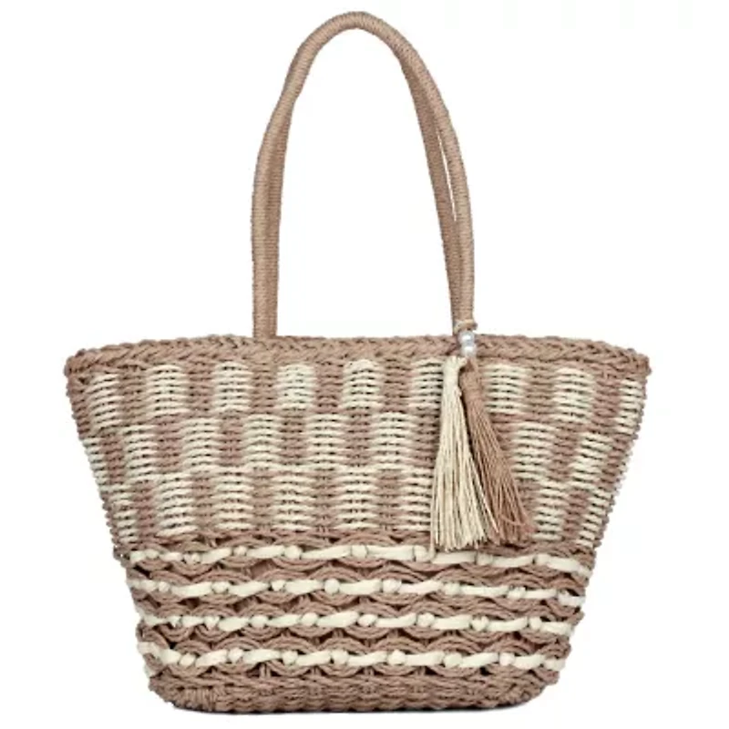 Straw EW Tote With Tassel
