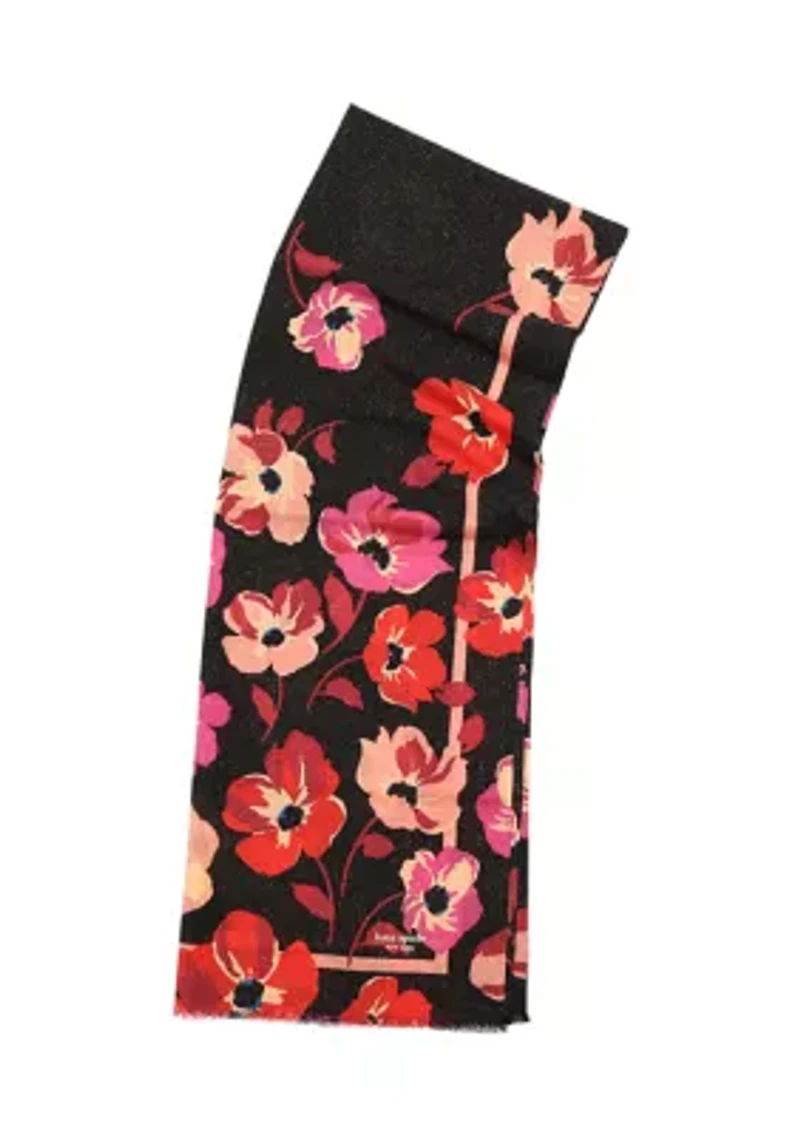 Fall Poppies Wool Oblong Scarf 