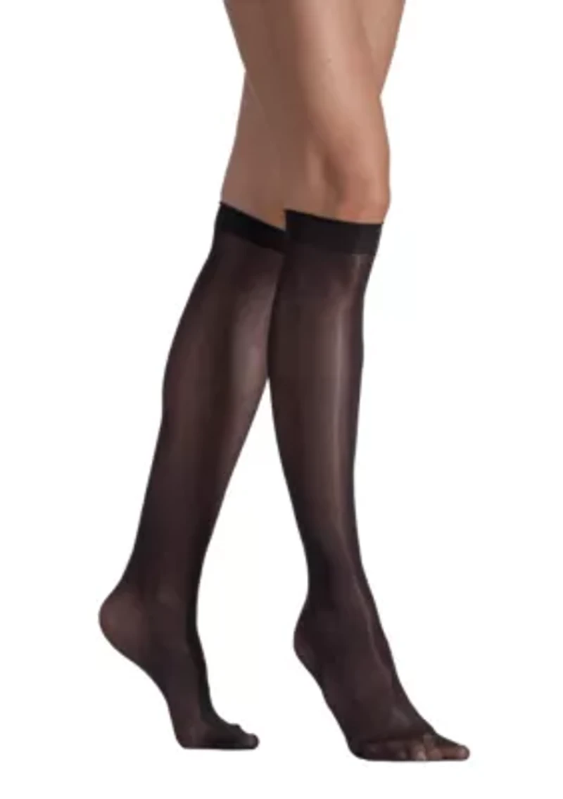 Set of Two Lustrous Silky Shiny Sheer Dress Knee-highs Stockings