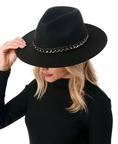 Wool Blend Felt Hat with Ribbon Chain Band