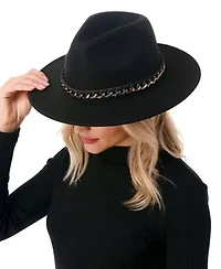 Wool Blend Felt Hat with Ribbon Chain Band