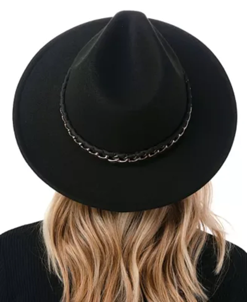 Wool Blend Felt Hat with Ribbon Chain Band