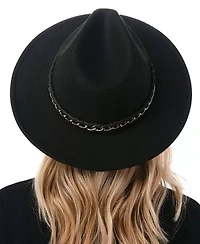 Wool Blend Felt Hat with Ribbon Chain Band