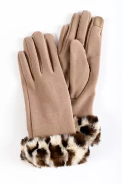Leopard Faux Fur Cuff Jersey Glove