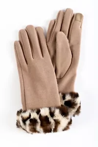Leopard Faux Fur Cuff Jersey Glove
