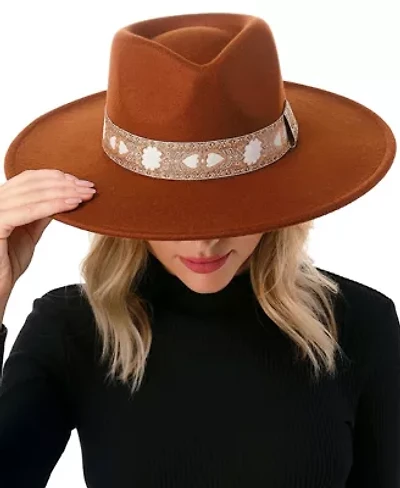 Wool Blend Felt Hat with Floral Print Band