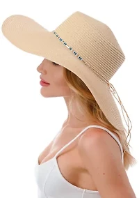 Straw Hat with Glass Beaded Trim