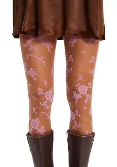 Flocked Floral Tights