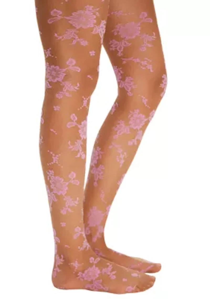 Flocked Floral Tights
