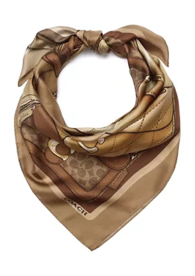 Stacked Tabby Printed Silk Square Scarf 