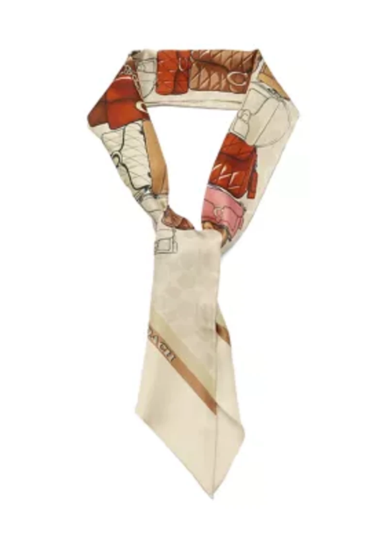 Stacked Tabby Printed Wide Silk Skinny Scarf