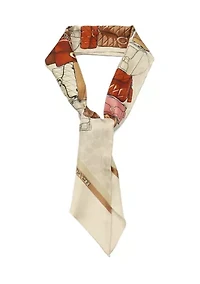 Stacked Tabby Printed Wide Silk Skinny Scarf