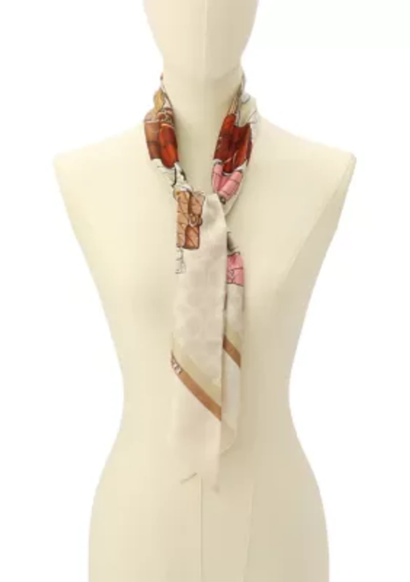 Stacked Tabby Printed Wide Silk Skinny Scarf