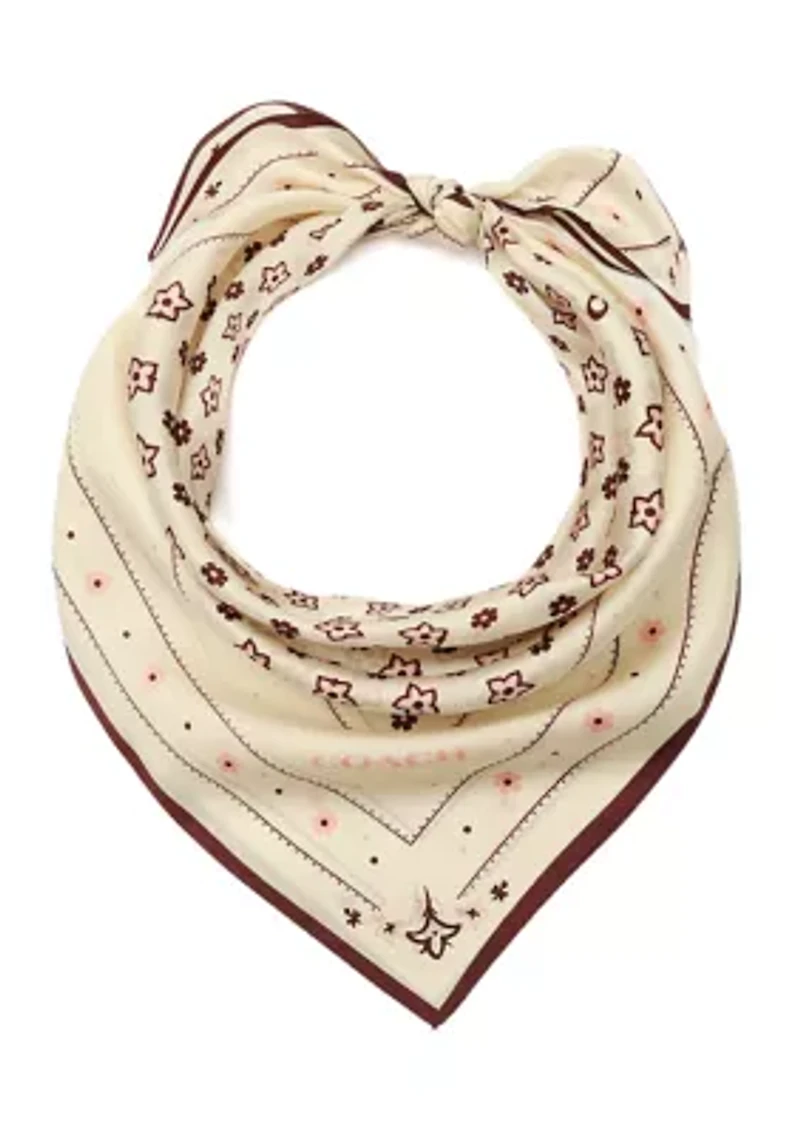 Western Floral Printed Silk Square Scarf