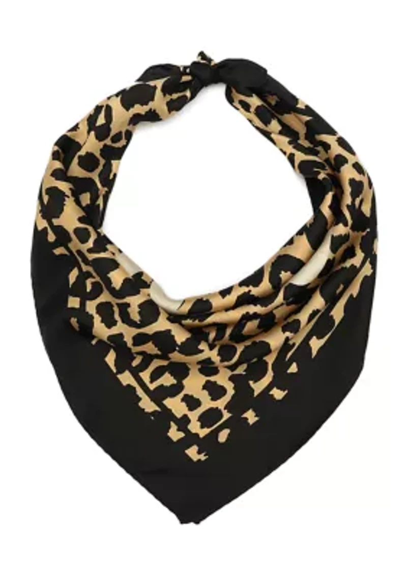 Script Leopard Printed Silk Bandana Scarf