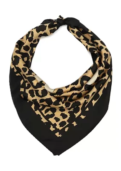 Script Leopard Printed Silk Bandana Scarf