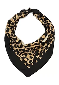 Script Leopard Printed Silk Bandana Scarf