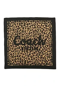 Script Leopard Printed Silk Bandana Scarf