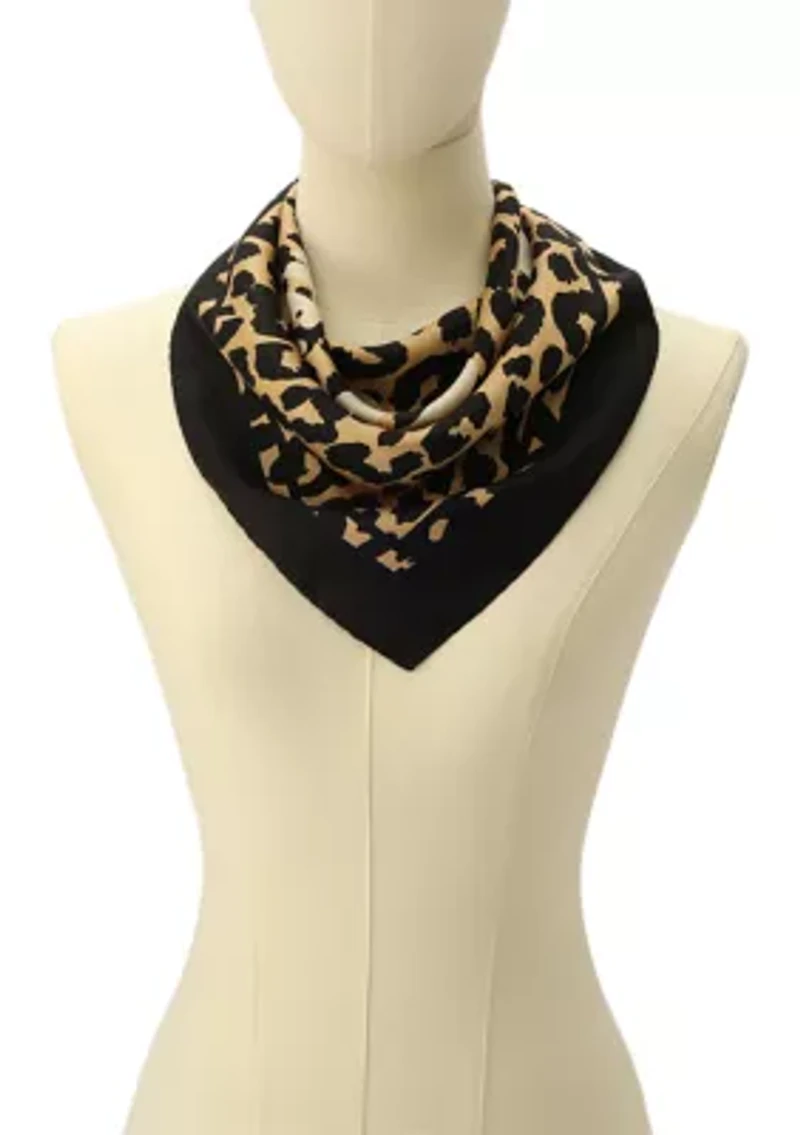 Script Leopard Printed Silk Bandana Scarf