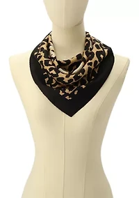 Script Leopard Printed Silk Bandana Scarf