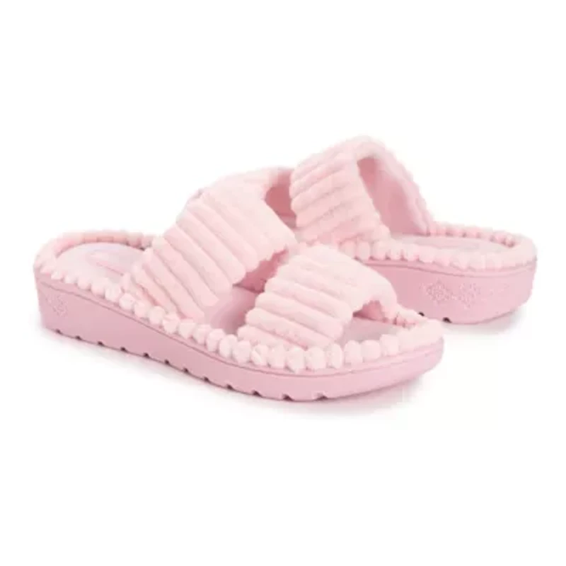 Women's Double Strap Slide-Cloud Ribbed Terry Slipper