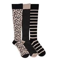 Women's 3 Pack Tall Cotton Compression Knee-High Socks