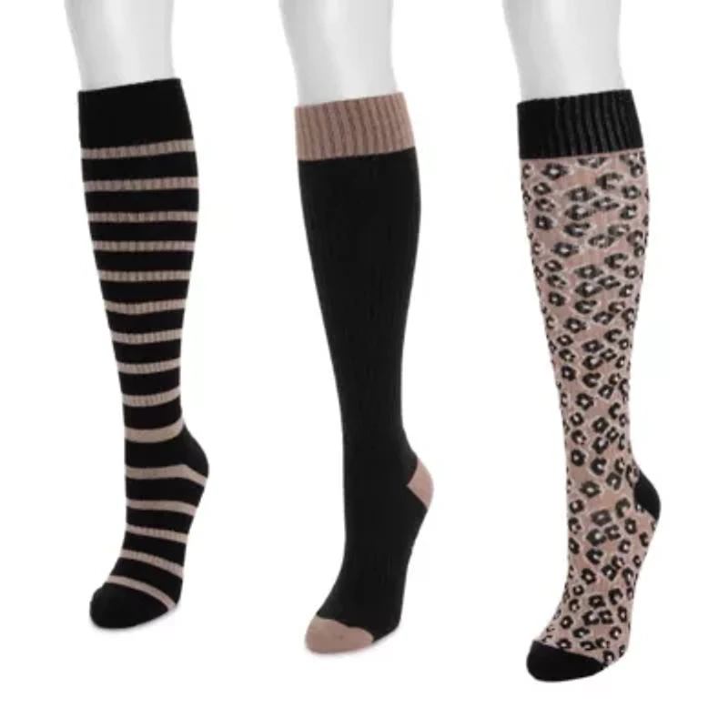 Women's 3 Pack Tall Cotton Compression Knee-High Socks