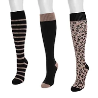 Women's 3 Pack Tall Cotton Compression Knee-High Socks