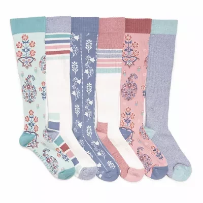 Women's 6 Pack Tall Cotton Wide Compression Knee-High Socks