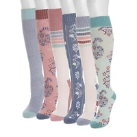Women's 6 Pack Tall Cotton Wide Compression Knee-High Socks