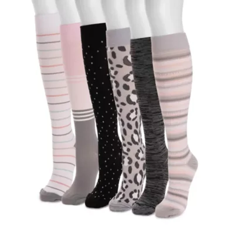 Women's 6 Pack Nylon Compression Knee-High Socks