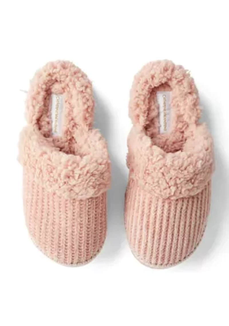 Sherpa Trim Chenille Slippers