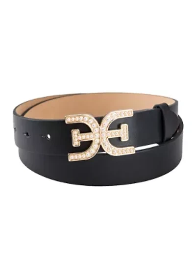 Dress Pearl Plaque Logo Buckle Fashion Belt