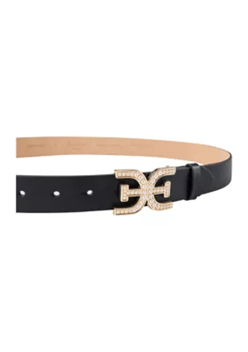 Dress Pearl Plaque Logo Buckle Fashion Belt