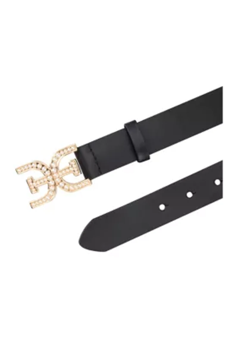 Dress Pearl Plaque Logo Buckle Fashion Belt