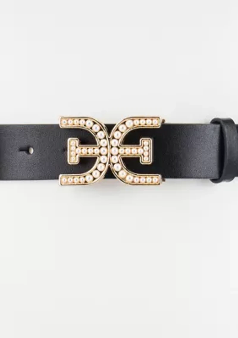 Dress Pearl Plaque Logo Buckle Fashion Belt