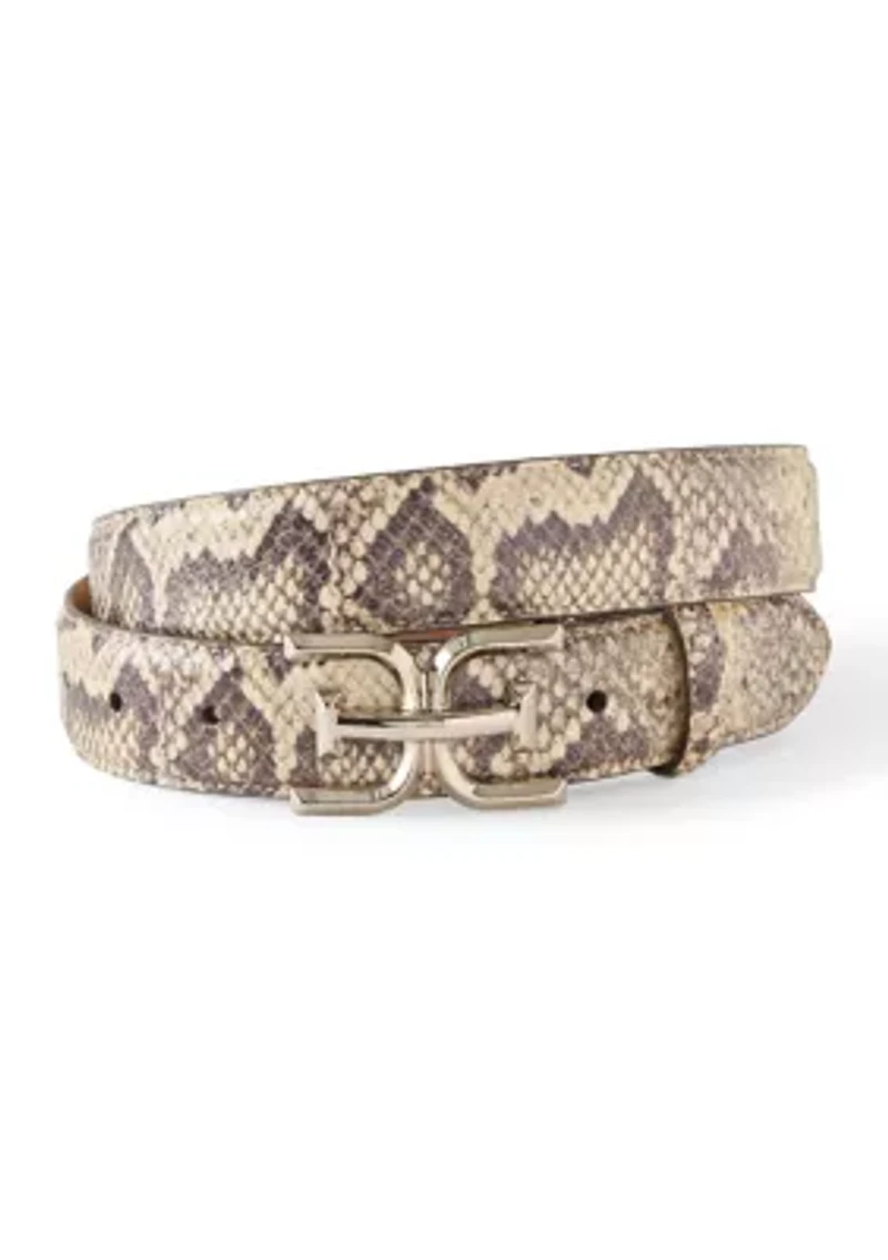 Women's Slim Textured Croc Belt with Double E Plaque Logo Buckle