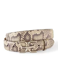 Women's Slim Textured Croc Belt with Double E Plaque Logo Buckle